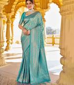 Blue woven design zari ethnic motifs zari saree
