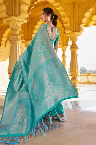 Blue woven design zari ethnic motifs zari saree