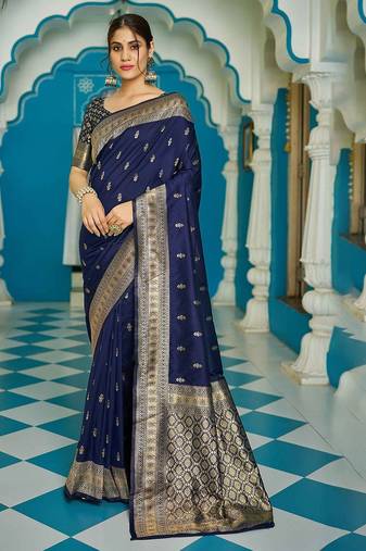 Blue ethnic woven design zari saree