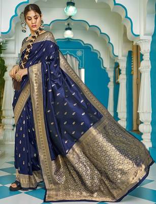 Blue ethnic woven design zari saree 2