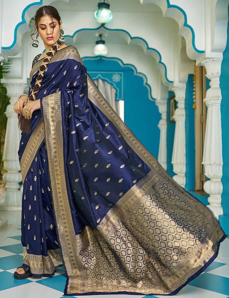 Blue ethnic woven design zari saree