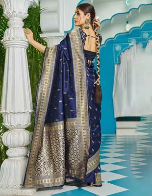 Blue ethnic woven design zari saree 3