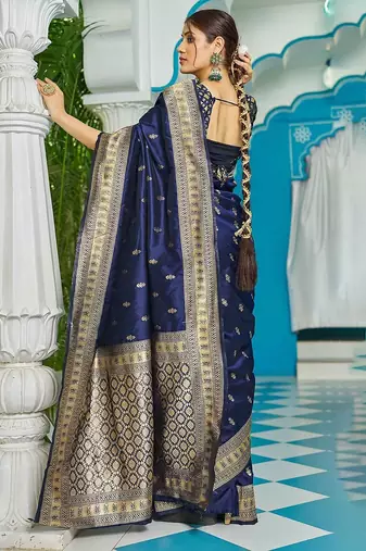Blue ethnic woven design zari saree