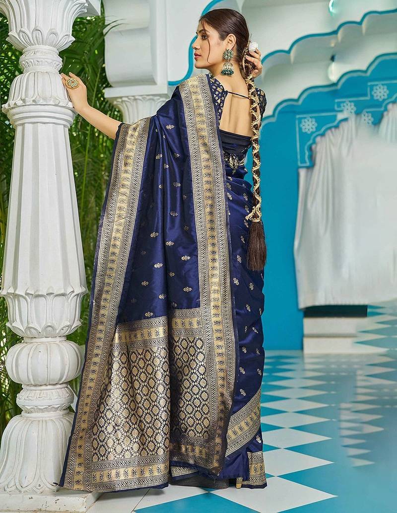 Blue ethnic woven design zari saree