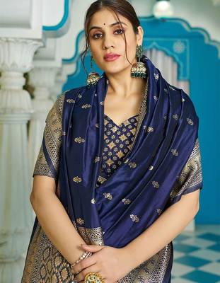 Blue ethnic woven design zari saree 4