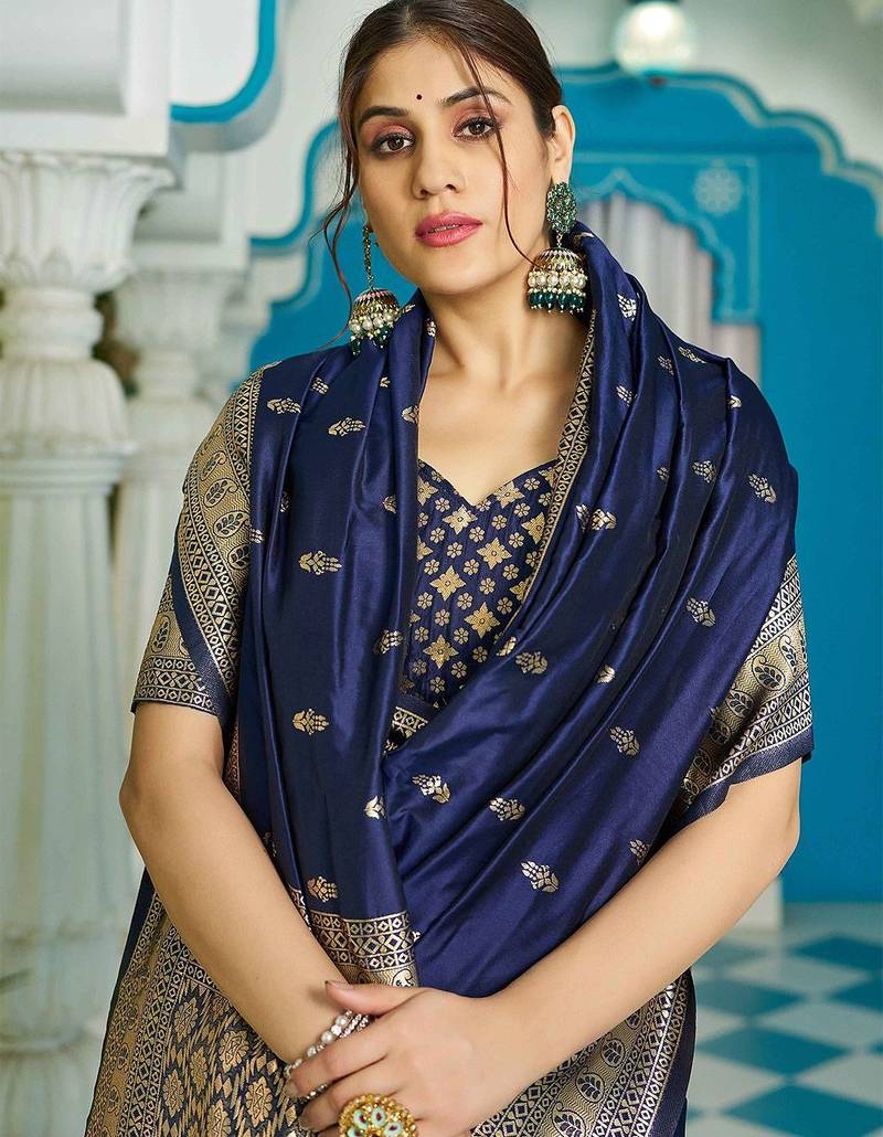 Blue ethnic woven design zari saree