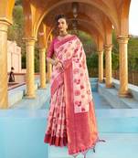 Pink floral woven design zari saree