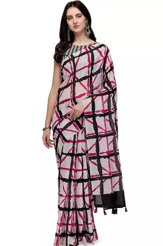 White geometric printed saree