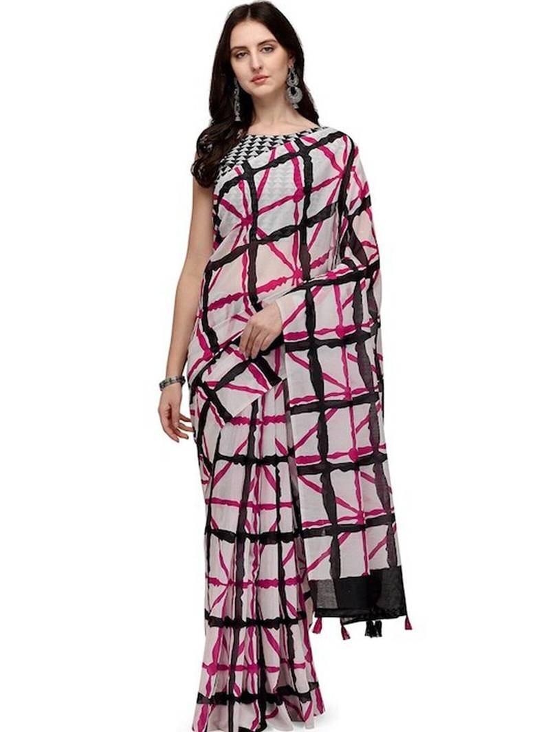 White geometric printed saree
