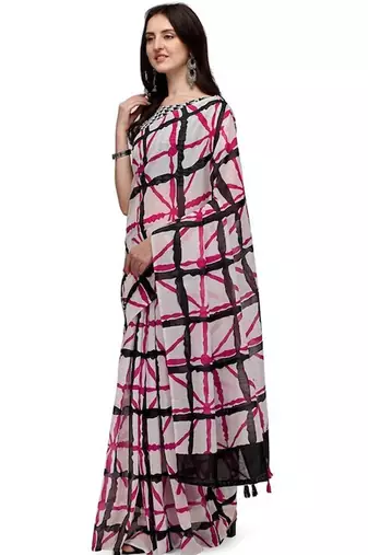 White geometric printed saree