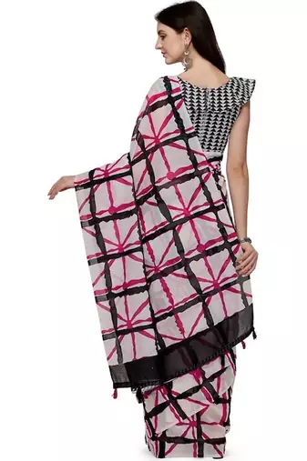White geometric printed saree