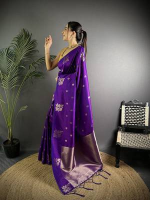 Violet ethnic motifs woven design zari saree 2