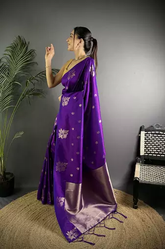Violet ethnic motifs woven design zari saree