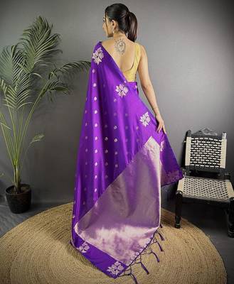 Violet ethnic motifs woven design zari saree 3