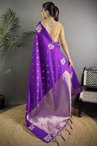 Violet ethnic motifs woven design zari saree