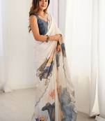 Off white floral sequinned pure chiffon saree