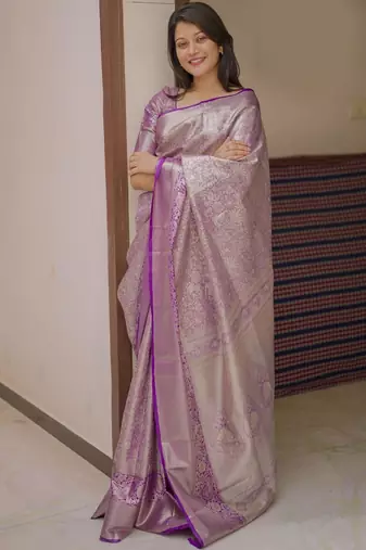 Purple woven design zari silk blend saree