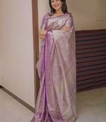 Purple woven design zari silk blend saree