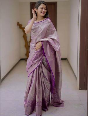 Purple woven design zari silk blend saree 2