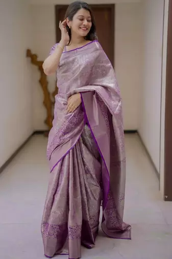 Purple woven design zari silk blend saree