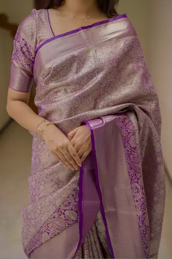 Purple woven design zari silk blend saree