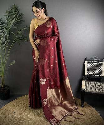 Maroon woven design zari saree 1