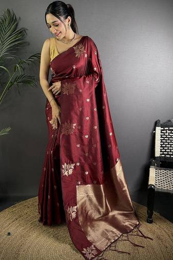 Maroon woven design zari saree