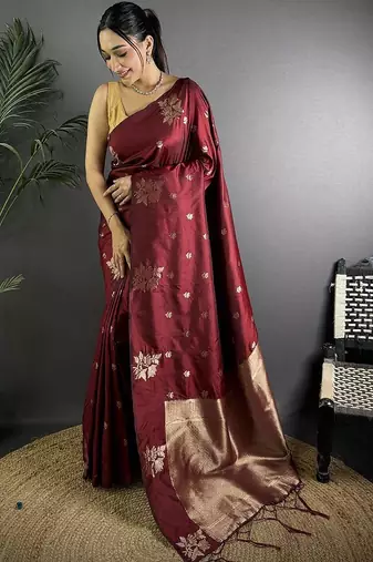 Maroon woven design zari saree