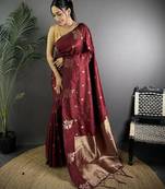 Maroon woven design zari saree