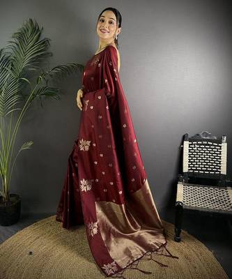 Maroon woven design zari saree 2