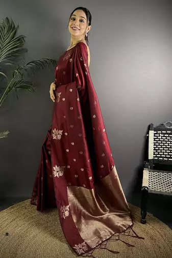 Maroon woven design zari saree