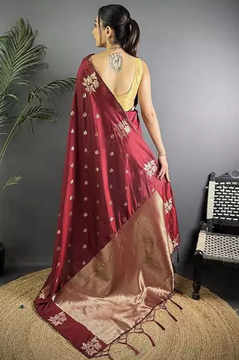 Maroon woven design zari saree