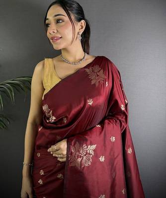 Maroon woven design zari saree 4