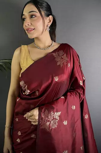Maroon woven design zari saree