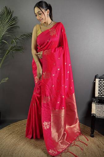 Magenta ethnic motifs woven design zari saree