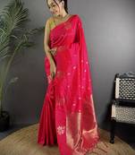 Magenta ethnic motifs woven design zari saree