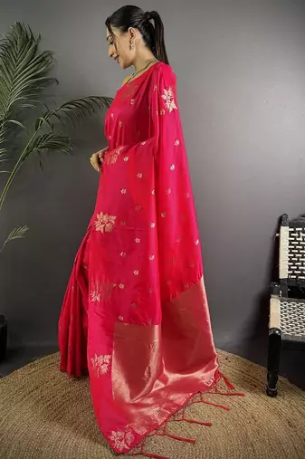 Magenta ethnic motifs woven design zari saree