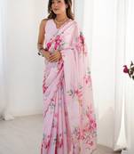 Pink floral sequinned pure chiffon saree