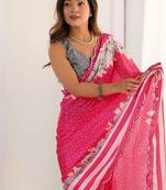 Pink floral sequinned pure chiffon saree
