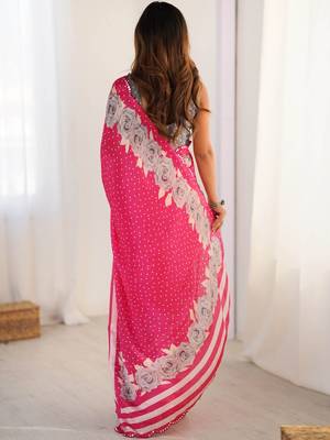 Pink floral sequinned pure chiffon saree 3