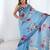 Blue floral sequinned pure chiffon designer saree