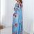 Blue floral sequinned pure chiffon designer saree