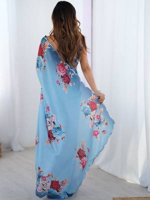 Blue floral sequinned pure chiffon designer saree 3