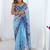 Blue floral sequinned pure chiffon designer saree