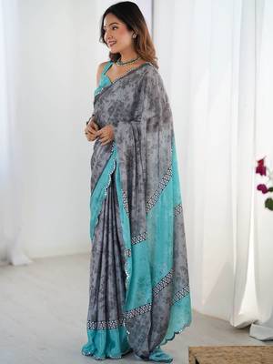 Grey floral sequinned pure chiffon designer ikat saree 2