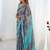 Grey floral sequinned pure chiffon designer ikat saree