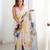 White floral sequinned pure chiffon designer saree