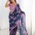 Blue floral sequinned pure chiffon designer saree