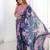 Blue floral sequinned pure chiffon designer saree