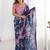 Blue floral sequinned pure chiffon designer saree